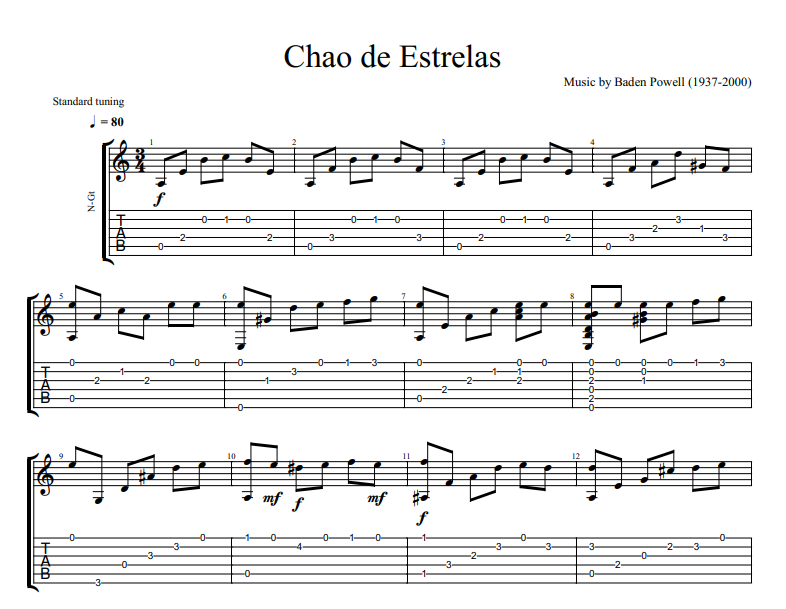 Baden Powell - Chao de Estrelas sheet music for guitar TAB
